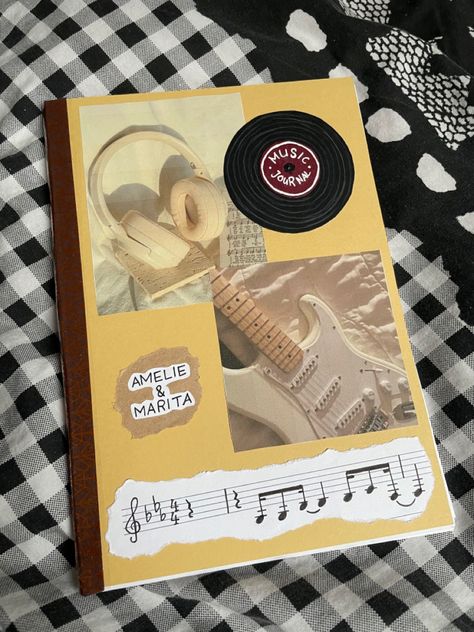 Music Project Cover Page Ideas, Music Notebook Cover Ideas Aesthetic, Music Book Cover Design Ideas, Diy Notebook Cover Aesthetic, Music Notebook Cover Ideas, Journal Book Design, Homework Ideas, Diy Notebook Cover, Music Notebook