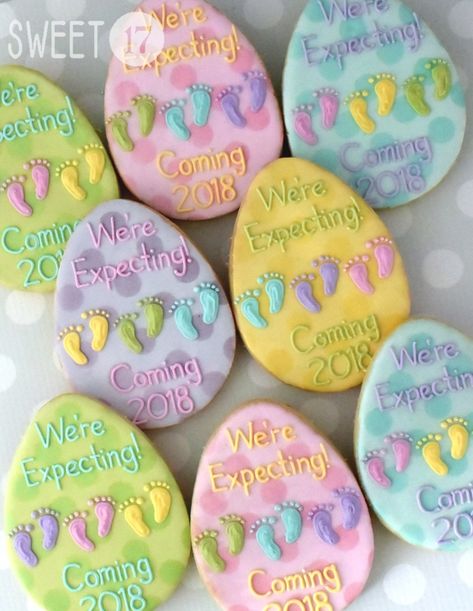 Easter Themed Gender Reveal, Easter Gender Reveal Party, Easter Baby Announcement, Easter Egg Sugar Cookies, Easter Gender Reveal, Easter Pregnancy Announcement, Sweet 17, Silver Wrapping Paper