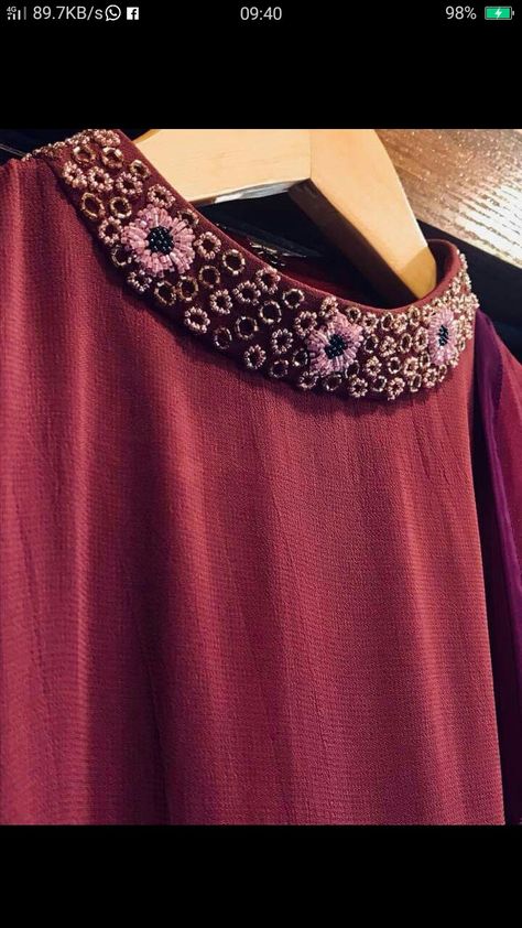 Ambrodary Design Kurti, Neck Work For Kurtis, Hand Work Kurti Designs Latest, Kurti Hand Work Designs Latest, Latest Kurta Designs Women, Kurtis Neck Designs, Hand Embroidery Neck Designs, Neck Designs For Kurtis, Latest Kurta Designs