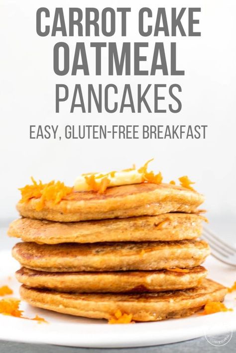 Healthy Carrot Cake Oatmeal, Oatmeal Pancakes Easy, Oat Flour Pancakes, Oat Flour Recipes, Oatmeal Pancakes Recipe, Carrot Cake Pancakes, Healthy Carrot Cake, Cake Pancakes, Oat Milk Recipe