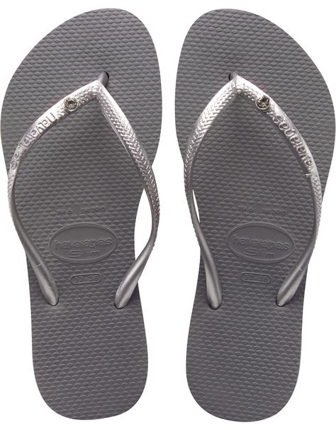 Havaianas Slim Crystal Glamour - us.havaianas.com Slim Logo, Stylish Flip Flops, Silver Flip Flops, Rubber Flip Flops, Havaianas Flip Flops, Black Flip Flops, Flip Flop Shoes, Steel Grey, Casual Sandals