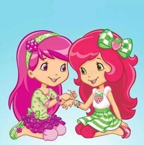 Raspberry Torte gives Strawberry Shortcake a friendship bracelet Raspberry Torte, Cute Smile, Strawberry Shortcake, Friendship Bracelet, Raspberry, Bracelet, Hair, Pink, Dresses