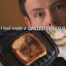 Perspective Finn: grilled cheesus Doubter: grilled cheese Grilled Cheesus, Glee Funny, Skin Packaging, Glee Memes, Rachel And Finn, Glee Quotes, Cerave Moisturizing Cream, Finn Hudson, Chord Overstreet