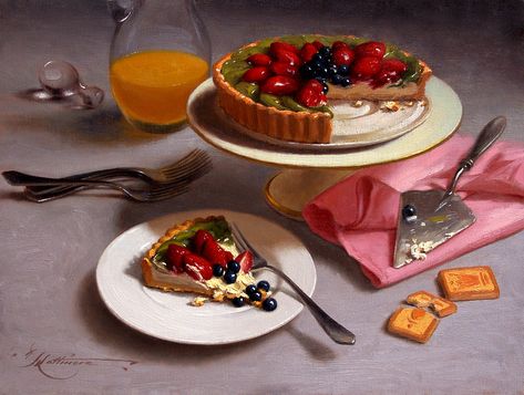 Dessert Still Life, Dessert Illustration, Cake Illustration, Dessert Photography, Food Illustration Art, Board Art, Food Painting, Tea Party Garden, Fruit Tart