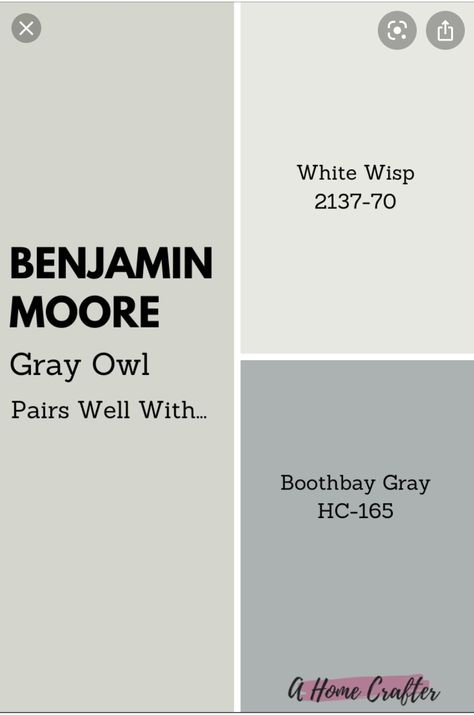 White Wisp Benjamin Moore, Benjamin Moore White Wisp, Gray Owl Benjamin Moore, Benjamin Moore Boothbay Gray, Diy Diaries, Benjamin Moore Gray Owl, Boothbay Gray, Benjamin Moore Grey Owl, Owl White