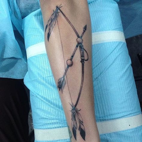 Native American Arrow Tattoo, Bow Arrow Tattoos, Native American Arrow, Feather Arrow Tattoo, Bow And Arrow Tattoo, Indian Feather Tattoos, Lower Arm Tattoos, Floral Tattoo Shoulder, Native American Tattoos