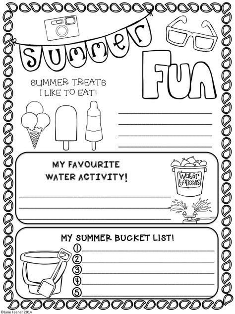 Freebie!  End of the year "Summer Fun" poster.  Students can write and then colour about some of their favourite things to do. Summer Writing Activity, Year Checklist, Summer Education, Teaching Websites, Last Days Of School, Summer Lesson, Holiday Homework, 2nd Grade Writing, Summer Writing