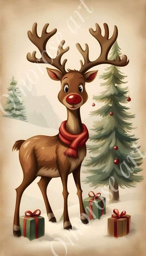 Free Christmas Printables Vintage, Deer Christmas Cards, Aladdin Wallpaper, Watercolor Christmas Cards Diy, Merry Christmas Happy Holidays, Old Fashioned Christmas, Christmas Decorations Rustic, Christmas Drawing, Christmas Scenes