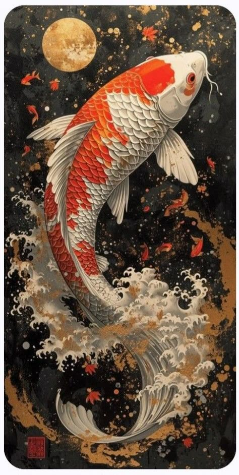 Koi Fish Aesthetic, Crane Drawing, Art Deco Design Graphics, Koi Fish Drawing, Japanese Pop Art, Koi Art, Iphone Dynamic Wallpaper, Koi Tattoo, Iphone Wallpaper Stills