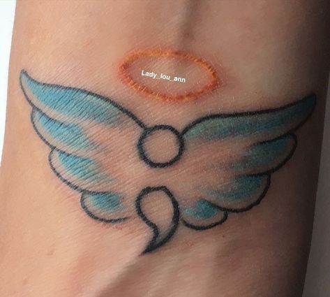 Semicolon Angel Wrist Tattoo Angel Semi Colon, Semi-colon Tattoo Angel Wings, Colon Tattoo, Tattoo Angel, Semi Colon, Semicolon Tattoo, Angel Wings Tattoo, Wing Tattoo, Wrist Tattoo