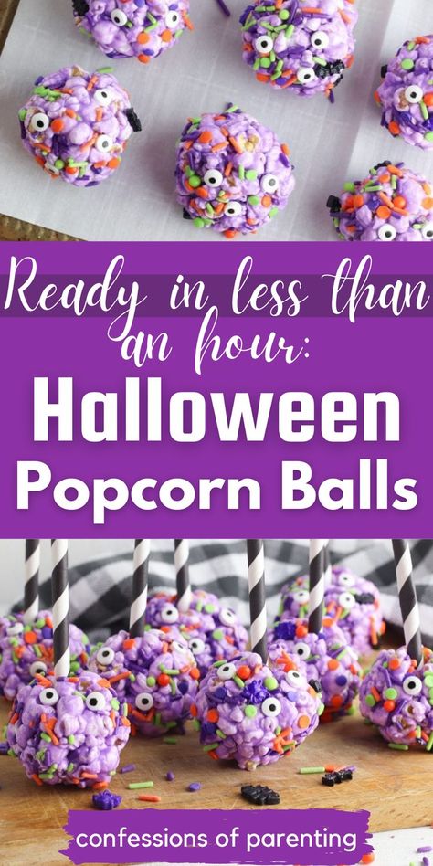 Halloween Popcorn Balls, Popcorn Balls Recipe, Halloween Popcorn, Kreative Snacks, Fun Halloween Treats, Popcorn Balls, Halloween Treats For Kids, Fun Halloween Food, Halloween Food Treats