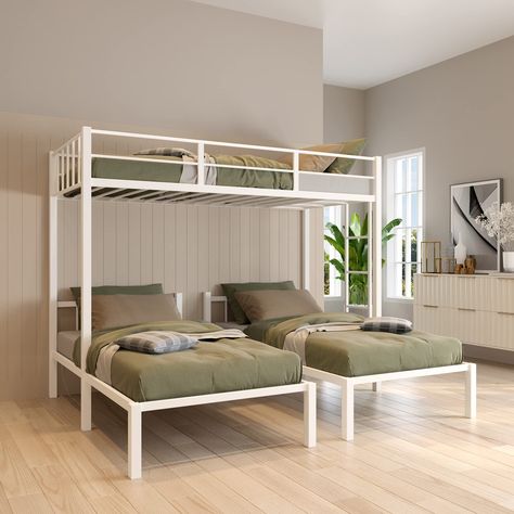 PRICES MAY VARY. 👉【Space-saving children's bed】This bunk bed features three beds in one, truly a space-saver. With a twin size bed on top and two twin size beds underneath, this bed is ideal for accommodating guests and sleepovers, and also perfect for family with multiple kids. 👉【High Quality Bunk Bed】Quality tested sturdy steel construction features solid support and heavy-duty strength built-in mattress slats. Upper bed: 400 LBS, Bottom bed one: 400 LBS, Bottom bed two: 400 LBS. 👉【Safety K 3 Twin Beds, 3 Bunk Beds, Triple Bed, Triple Bunk Beds, Kids Twin Bed, Beds For Kids, Triple Bunk Bed, Triple Bunk, Twin Bunk Bed