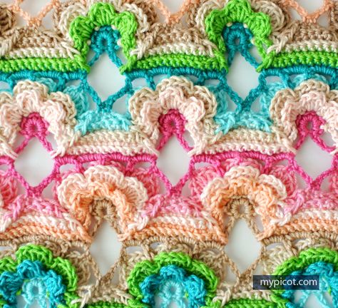 MyPicot | Free crochet patterns Afghan Patterns Free, My Picot, Flower Afghan, Advanced Crochet Stitches, Flower Stitch, Beau Crochet, Lacy Crochet, Advanced Crochet, شال كروشيه