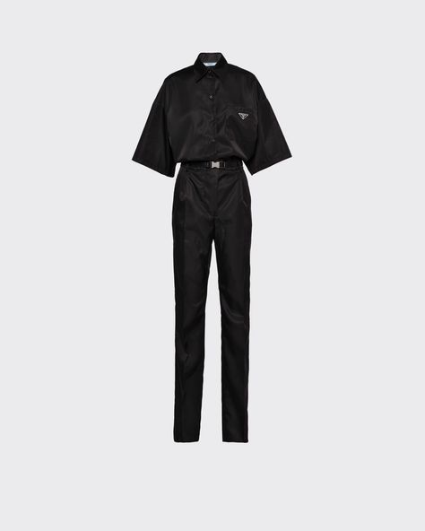 Pointy Collar, Prada Collection, Short Sleeve Jumpsuits, Triangle Logo, Jumpsuit With Sleeves, Shirt Collar, Online Accessories, Full Sleeve, Prada