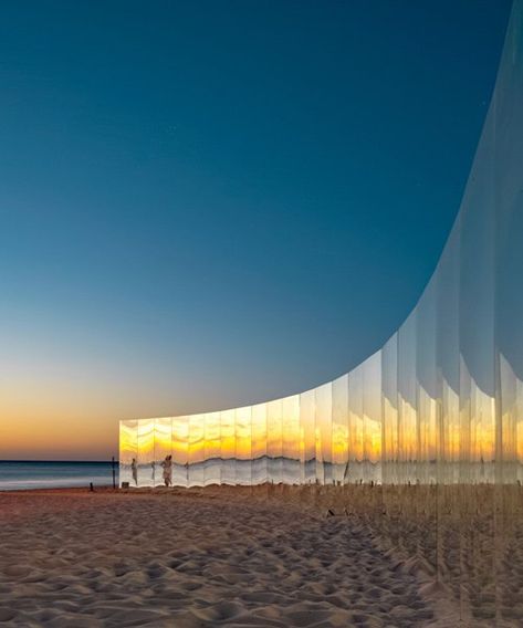 Landscape Installation Art, Sea Installation Art, Wall Of Mirrors, Iot Design, Landscape Installation, Experiential Art, Cottesloe Beach, Sea Sculpture, Deserted Island