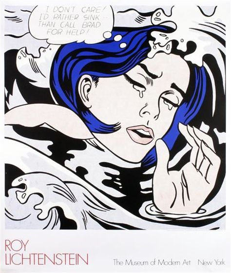 Lichtenstein Roy | Drowning Girl (1989) | MutualArt Pop Art Roy Lichtenstein, Roy Lichtenstein Art, Famous Pop Art, Robert Rauschenberg, Pop Art Movement, Roy Lichtenstein, Girl Tattoo, Oil Canvas, Girl Posters