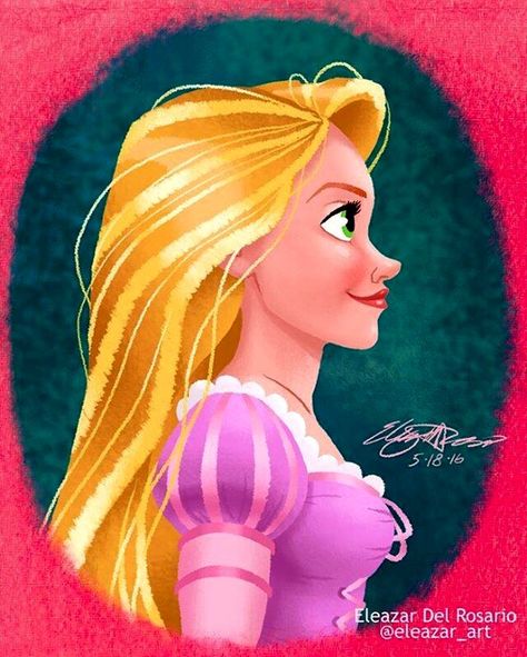 Rapunzel (Side View by EleazarArt @Facebook) #Tangled Rapunzel Portrait, Rapunzel Characters, Disney Heroines, Club 33, Lost Princess, Movies Art, Rapunzel And Eugene, Disney Princess Rapunzel, Rapunzel Tangled