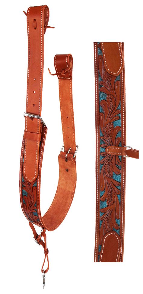 PRICES MAY VARY. Cinch: 34" L x 3" W Billets: 22" L x 1-1/2" W Tan/Turquoise Challenger hand crafted floral tooled back flank saddle cinch accented with turquoise painted inlay. Complete with off-billets that are double stitched and reinforced with a nylon back for durability. Features roller buckles for easy use. Cinch is 34" long x 3" wide. Billets are 22" long x 1-1/2" wide. Horse Western, Turquoise Painting, Equestrian Sports, Turquoise Leather, Riding Gear, Tooled Leather, Leather Tooling, Saddle, Hand Crafted