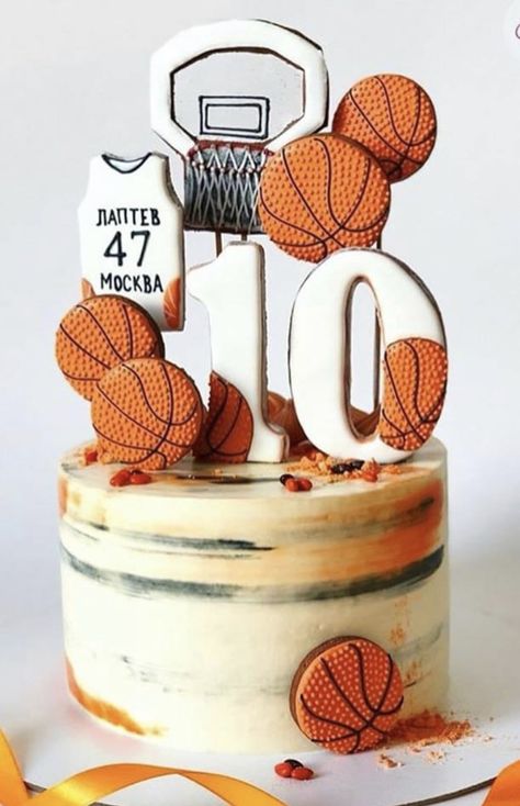 Sport Birthday Cakes, Basketball Theme Birthday Cake, Basketball Number Cake, 10 Birthday Cake Boy, Basketball Cookies Decorated, Cakes Basketball, Basketball Jersey Cake, Sports Birthday Cake, Gh Logo