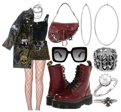 Dark Glam Outfit, Glamrock Aesthetic Outfit, Glamrock Aesthetic Clothes, Glam Rock Aesthetic Outfit, Glam Rock Accessories Jewelry, Red Alt Outfits Aesthetic, Riot Grrrl Fashion, Glam Rock Aesthetic, Rockstar Gf Outfit Polyvore