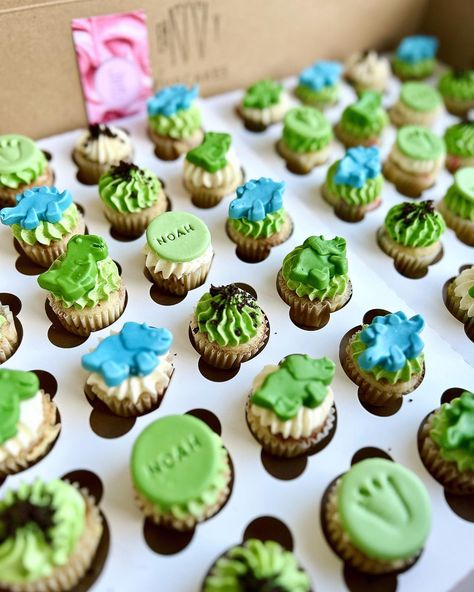 Baby shower mini cupcakes Dinosaur Cupcakes, Custom Cupcakes, Themed Cupcakes, Boy Baby Shower, Boy Baby, Mini Cupcakes, Baby Boy Shower, Birthday Party