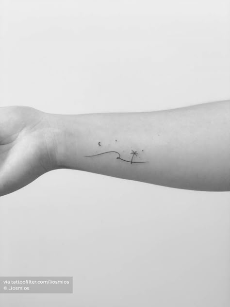 Playa line Small Ocean Tattoo Ideas, Small Friendship Tattoos, Hawaii Tattoos, Inner Arm Tattoos, Rib Tattoos For Women, Sunset Tattoos, Hand And Finger Tattoos, Boho Tattoos, Planet Tattoos