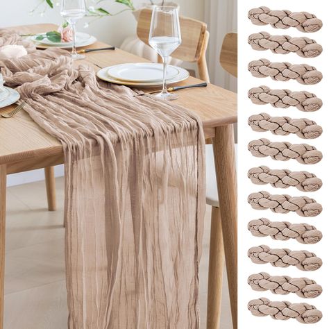 PRICES MAY VARY. 【Cheesecloth Table Runner】 Size: 35" W x 120" L. You will get 12 pieces 10FT length cheesecloth table runner. The sheer rustic table runner is long enough to span a large table and drape gracefully across the table. It will gently sway in the wind, adding a romantic atmosphere to your occasion. These eye-catching gauze table runners are ideal for arranging an elegant, stylish tablescape. 【Soft and Reusable】 The long table runner is made of good wrinkled design gauze fabric. The 60th Bday, Vintage Wedding Table, Rustic Table Runners, Table Runner Size, Pink Napkins, Long Table Runner, Spring Baby Shower, Table Runners Wedding, Romantic Atmosphere