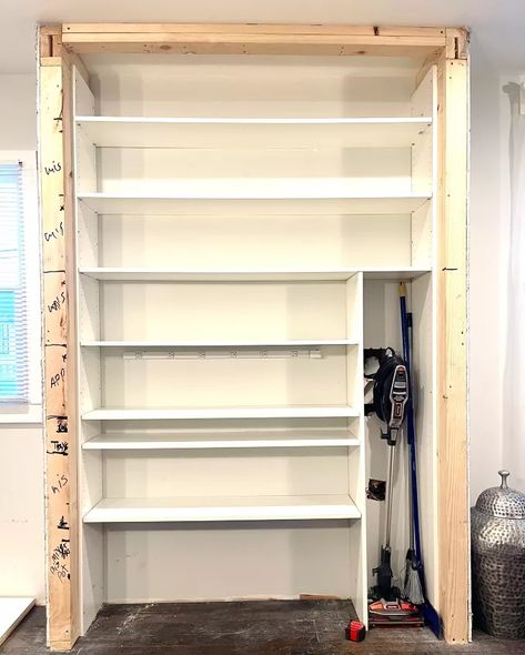 Diy Pantry Small Space, Pantry And Broom Closet Combo, Pantry Out Of Cabinets, Accordion Pantry Doors, Built In Pantry Closet, Built In Pantry Cabinet Wall Storage, How To Make A Pantry In Small Kitchen, Diy Cabinet Pantry, Building A Pantry