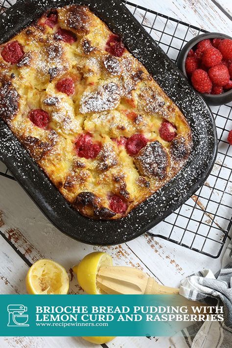 Bread Pudding With Croissants, Brioche Bread Pudding, Raspberry Bread, Croissant Bread, Gourmet Food Plating, Brioche Rolls, Lemon Curd Recipe, Brioche Bread, Egg Custard