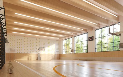 Gymnasium Architecture, Auditorium Design, School Hall, Gym Interior, Sport Hall, Education Design, Morse Code, Acoustic Panels, School Architecture