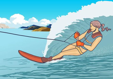 Woman Play Water Skiing Vector Skiing Drawing, Ski Drawing, People Skiing, Skiing Art, Boat Drawing, Ski Art, Cool Drawing Ideas, Water Ski, Sports Illustrated Models