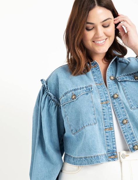 Plus Size Coats, Diy Clothing, Cropped Denim Jacket, White Shirt Dress, Basic Outfits, Classic Outfits, Sleeves (women), Cropped Denim, Vest Jacket