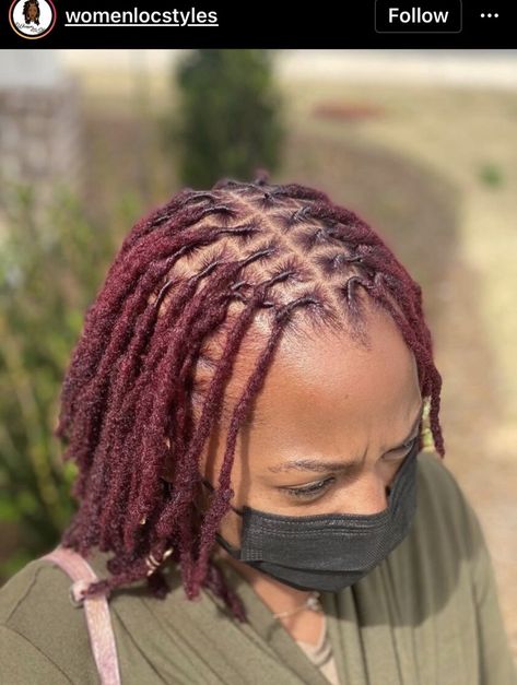 Wine Locs Black Women, Burgandy Locs On Black Women, Burgundy Locs Black Women, Dark Red Locs, Burgundy Dreadlocks, Burgundy Dreads, Burgundy Locs, Wine Red Hair Color, Loc Growth