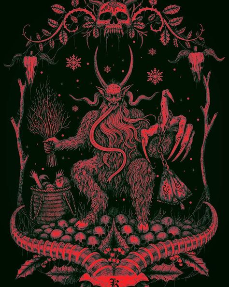 🕸 𝕴𝖘𝖎𝖘 🕸 on Instagram: “Gruß vom Krampus, my fiends! 👹❄ Tonight is Krampusnacht, will he be paying you a visit? 💀 ×× art by: Luciana Nedelea ××” Creepy Christmas Wallpaper, Creepmas Wallpaper, Krampus Aesthetic, Krampus Wallpaper, Navidad Dark, Krampus Illustration, Christmas Mural, Wallpaper Goth, Krampus Art