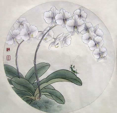 Chinese Brush Painting Flowers, Chinese Birds, Chinese Orchid, Orchid Painting, Orchid Art, Orchid Wall Art, Orchids Painting, Piece Tattoo, Orchid Tattoo