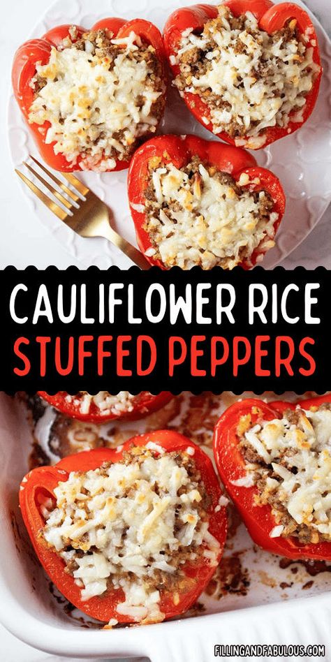 Try these healthy stuffed bell peppers filled with cauliflower rice for a tasty, low carb stuffed peppers option! It’s a perfect healthy family dinner that’s both satisfying and light. Stuffed Peppers With Cauliflower Rice, Healthy Stuffed Bell Peppers, Rice Stuffed Peppers, Healthy Family Dinner, Low Carb Stuffed Peppers, Stuffed Peppers With Rice, Healthy Dinner Recipe, Healthy Family Dinners, Healthy Family