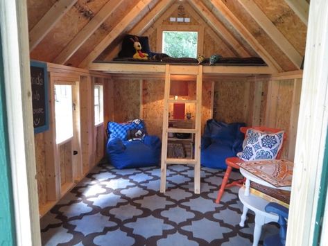 Tuff Shed Bedroom Ideas, Schoolhouse Shed, School Shed Ideas, She Shed Loft Ideas, Shed Bunkhouse Ideas, Homeschool Shed Ideas, Homeschool Shed, Shed Loft Ideas, She Shed With Loft