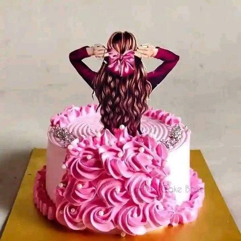 Doll Cake Design, How To Decorate Cakes, Kue Fondant, Doll Cake Designs, Barbie Doll Birthday Cake, Doll Birthday Cake, Barbie Birthday Cake, Silhouette Cake Topper, Photo Cake Topper