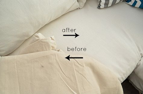 Make a Dropcloth Sofa Sectional Slipcover! Drop Cloth Slipcover, Family Room Couch, Drop Cloth Projects, Sectional Covers, White Slipcovers, Chic Living Room Decor, Cloth Ideas, Sectional Couch Cover, Slip Covers