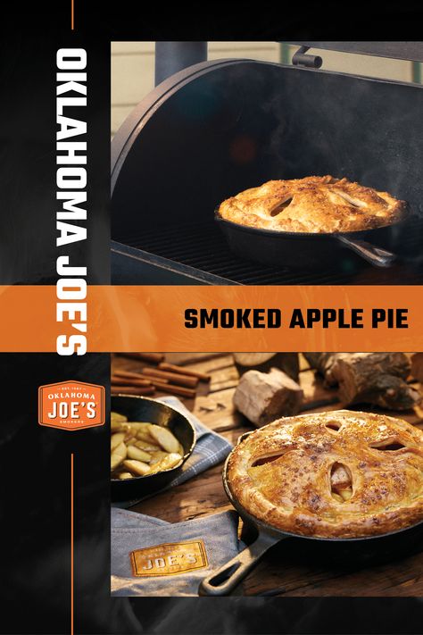 Enjoy the tartness of Granny Smith apples and the sweetness of brown sugar when you take a big bite of this Smoked Apple Pie. Savor the aroma of cinnamon, nutmeg and applewood smoke while it bakes. This homemade apple pie recipe takes you back to a simpler time when pies were baked in wood-fired stoves and cooled on the windowsill. We made this recipe on the Highland Offset Smoker, but you can make it on your smoker. Apple Pie On Smoker, Smoker Apple Pie, Oklahoma Joes Smoker Recipes, Smoked Pie Recipes, Smoked Apple Pie, Smoked Desserts, Bbq Deserts, Homemade Apple Pie Recipe, Smoker Ideas