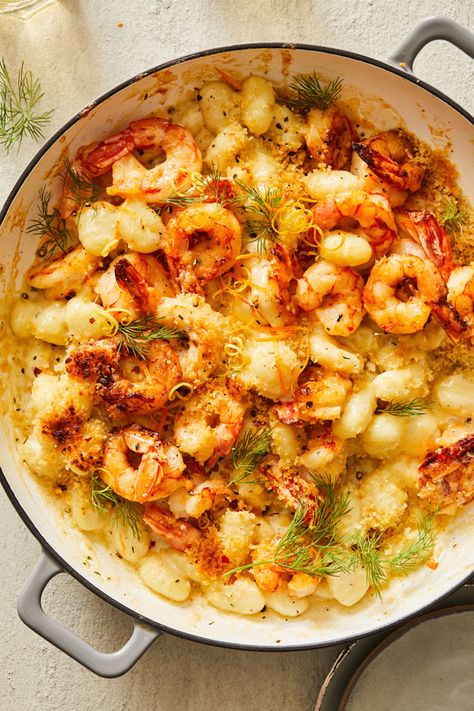 Pillowy potato gnocchi and citrusy shrimp star in this one-of-a-kind Creamy Citrusy Shrimp Gnocchi Bake. This recipe will change the way you look at pasta! Gnocchi With Prawns, Shrimp Gnocchi, Mini Gnocchi, Gnocchi Bake, Chicken Gnocchi Soup Recipe, How To Cook Gnocchi, Baked Gnocchi, Gnocchi Recipe, Potato Pasta