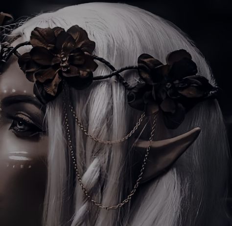 Long Elf Ears Aesthetic, Fae Ears Aesthetic, Fae Aesthetic Dark, Faerie Queen Aesthetic, Dark Elf Outfit Women, Fae World Aesthetic, Elves Mythology, Dark Elf Aesthetic Outfit, Fae Party Aesthetic