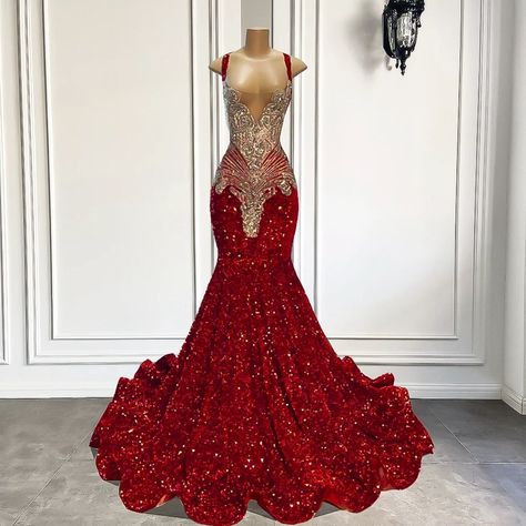 Sequin Gowns, Prom Mermaid, Crystals Red, Mermaid Gown Prom, Evening Wear Dresses, Sequin Prom Dress, Plus Size Formal Dresses, Girls Formal Dresses, Embellished Gown