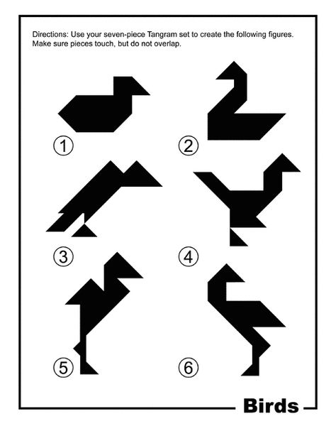 Birds Silhouette Tangram Card Tangram Patterns, Birds Silhouette, Turkey Vulture, Toddler Curriculum, Tangram Puzzles, 7 Figures, Instructional Technology, Kids Class, Bird Silhouette