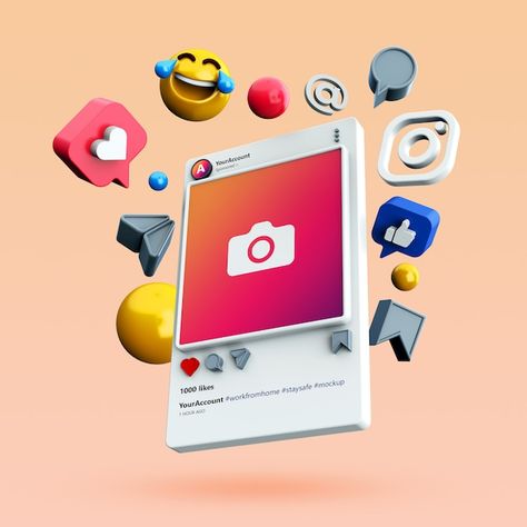 Instagram 3d Post, Business And Advertising, Instagram Mockup, Sphere Light, Digital Marketing Design, Free Psd Files, Emoji Images, Image 3d, Free Hand Drawing