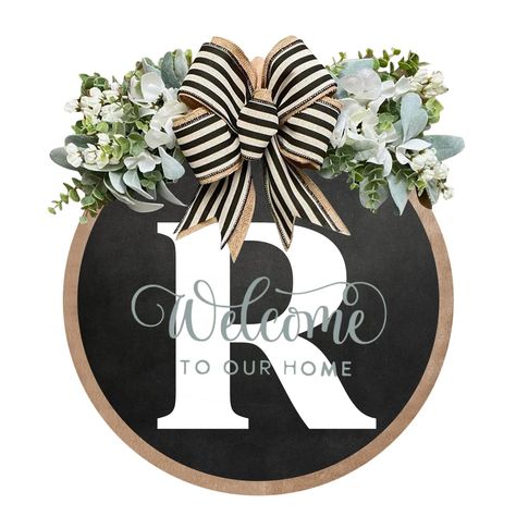 PRICES MAY VARY. Welcome Sign for all Season: Welcome sign for front door,surname year round front door wreath, front door welcome sign, 26 letter farmhouse- wreath with flower- wreath and bow, any front door, mantle, wall, or entryway would look with this monogram sign. This door hanger is ideal for hanging anywhere in the house throughout the year as a gift. Size Details: The Diameter of Last Name Year Round Front Door Wreath is 13inch,Personalized with your family's last name for a unique tou Funny Welcome Signs, Bow Garland, Welcome Signs Front Door, Welcome Home Signs, Door Hanging Decorations, Porch Wreath, Wedding Ceremony Signs, Wood Decoration, Porch Welcome Sign