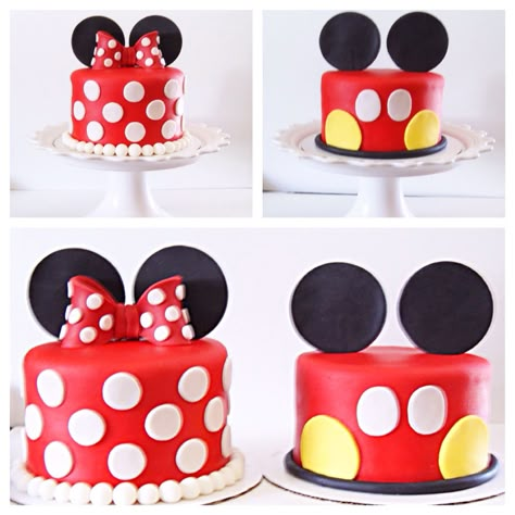 Mickey and Minnie cakes Mickey And Mini Mouse, Minnie Cakes, Twins 3rd Birthday, Mickey And Minnie Cake, Smash Cake Ideas, Mickey Cake, Minnie Mouse Birthday Cakes, Mickey Cakes, Mickey Theme