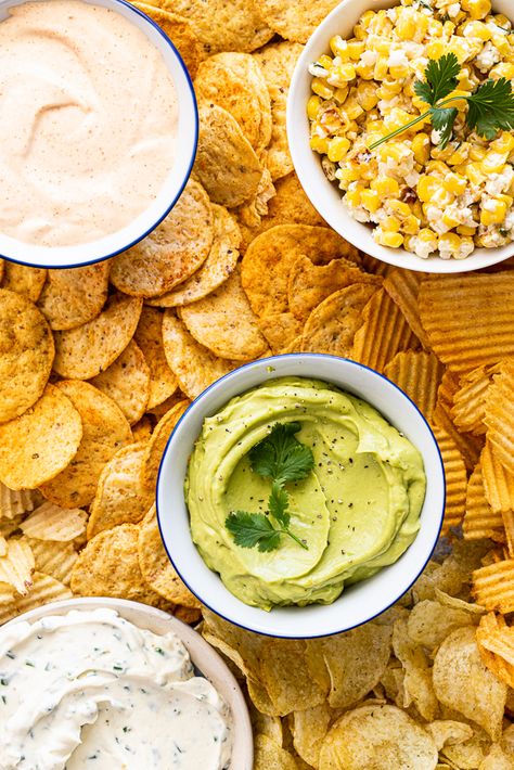 Chips and dip platter - Simply Delicious Chips And Dip Bar, Costco Sandwich Platter, Chips And Dip Platter, Homemade French Onion Dip, Chip Dips, Chips Dip, Dip Platter, Fried Chips, Chip Bowl