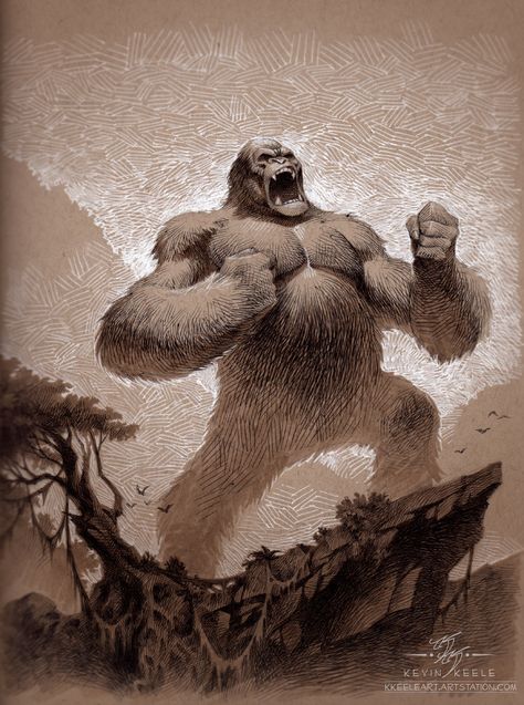 King Kong Art, King Kong Vs Godzilla, Kong Godzilla, Kaiju Art, Cool Monsters, Kaiju Monsters, Classic Monsters, Toned Paper, King Kong