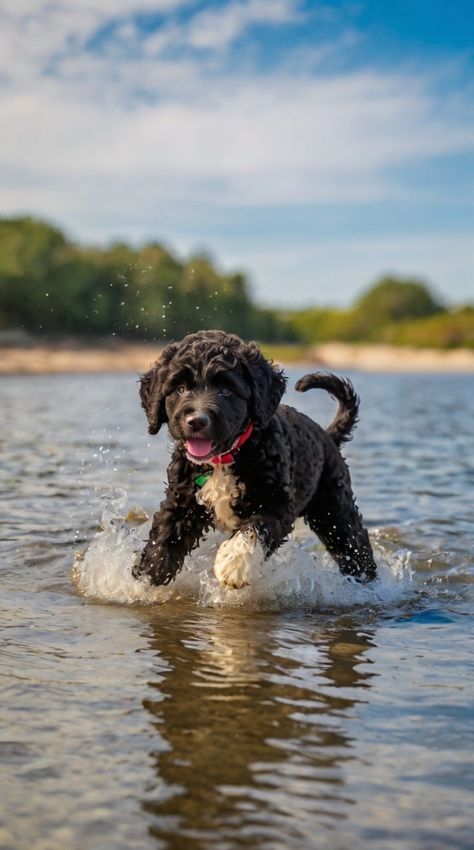 Portuguese Water Dog Puppy, Portugese Water Dogs, Spanish Water Dog, Aesthetic Dogs, Cute Dog Wallpaper, Portuguese Water Dog, Hypoallergenic Dogs, Water Dog, Dog Wallpaper